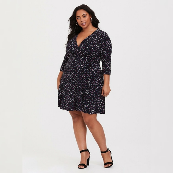 Torrid Black Dot Studio Knit Wrap Dress - Picture 1 of 5